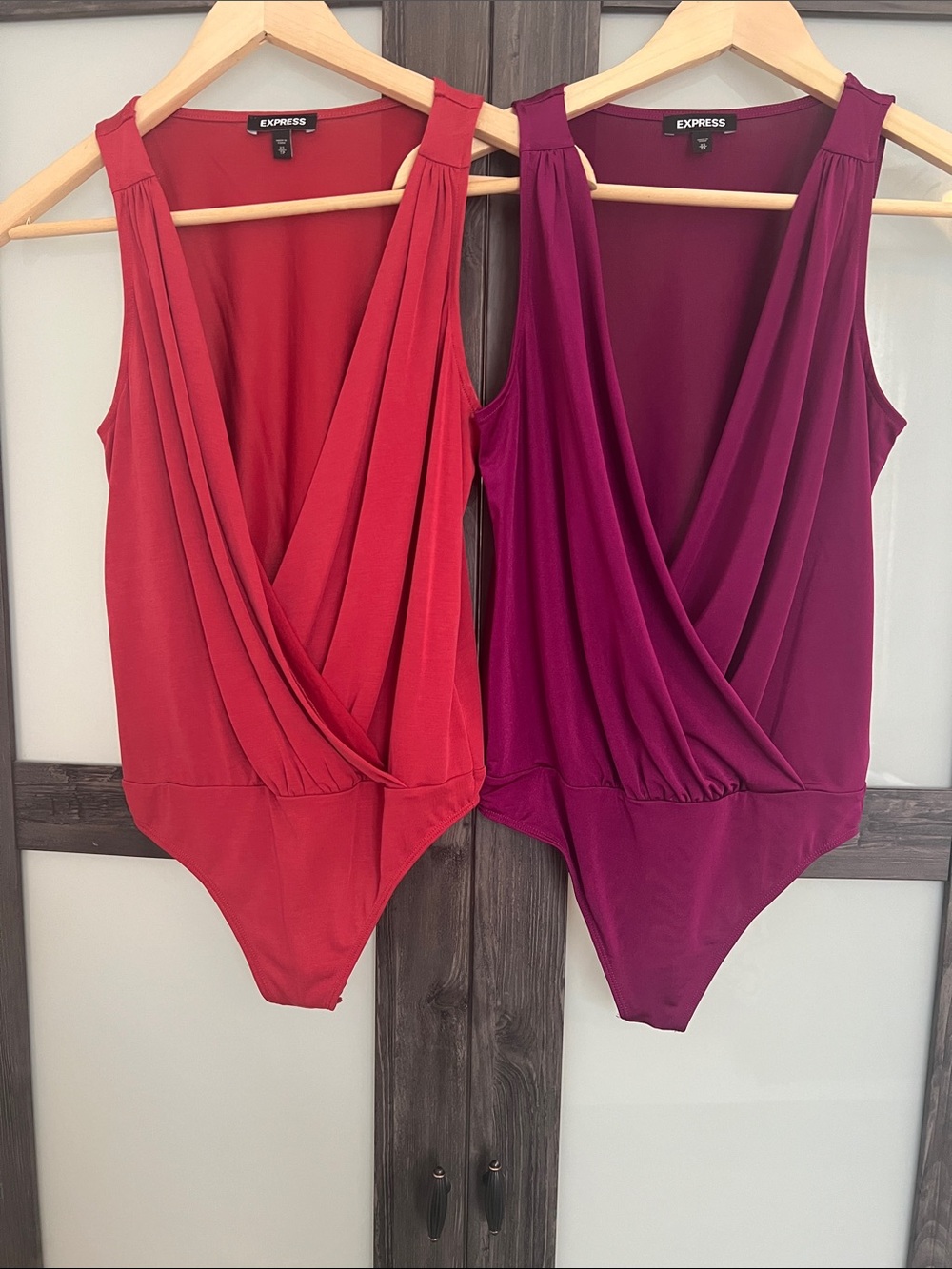 Express Sleeveless Surplice Bodysuits Coral Red & Berry Bundle (+2 free xtra)